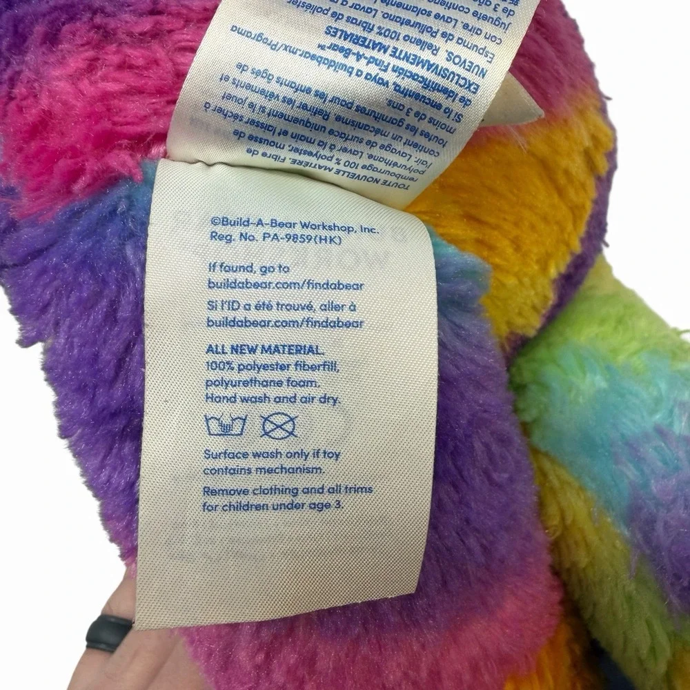 Build-A-Bear Workshop Rainbow Striped Teddy Bear Plush Blue Eyes Pink Nose